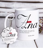 BK Gift Kişiye Özel Mânâ Ana Beyaz Kupa ve Anahtarlık Hediye Seti (Model 1)