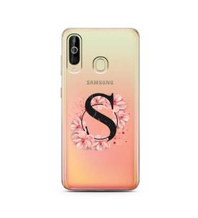 Pembe Çiçekli Harf Tasarım Süper Şeffaf Silikon Telefon Kılıfı Samsung A60 S-Har