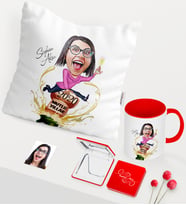 BK Gift Kişiye Özel Yılbaşı Temalı Bayan Karikatürlü Kırmızı Kupa Ayna Yastık Seti - 6
