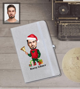 Kişiye Özel Yılbaşı Erkek Karikatürlü Gri Defter Model-10