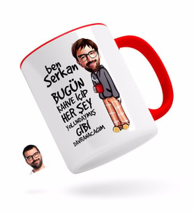 BK Gift Kişiye Özel Erkek Her Şey Yolundaymış Gibi Karikatürlü Kırmızı Kupa Bardak-1