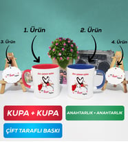 İkili Kırmızı Lacivert Sevgiliye Sevgililer Günü Hediyesi 10 Kupa Bardak Anahtarlık