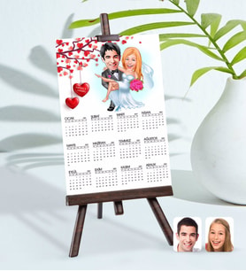 BK Gift Kişiye Özel 15x21 cm Fotoğraf Kartlı Evleniyoruz Karikatürlü Şövaleli 2024 Takvim -9 (Beyaz)