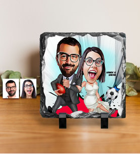 BK Gift Kişiye Özel Sevgililer Karikatürlü Dekoratif Doğal Taş  15