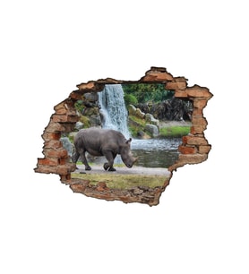 Renkselart Kirik Tuğla, Gergedan, Şelale, Su Duvar Sticker-205