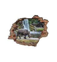 Renkselart Kirik Tuğla, Gergedan, Şelale, Su Duvar Sticker-205