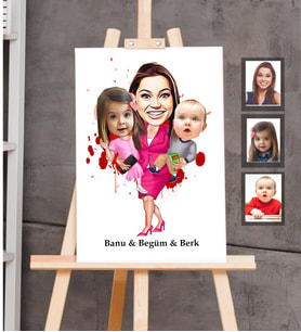 Kişiye Özel Aile Karikatürlü Ahşap Tablo 30x47  Mod-5