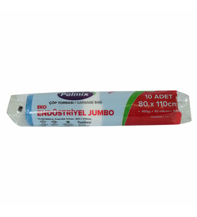 Polmix Çöp Torbası Jumbo Boy 80x110Cm 400Gr 50Mikron 90Lt Mavi Rulo 10 Adet