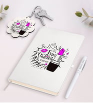 BK Gift Kişiye Özel Evin Süslüsü Beyaz Defter Kalem ve Anahtarlık Hediye Seti-3 (Model 1)