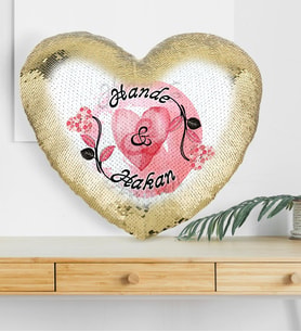 BK Gift Kişiye Özel Sevgililer Günü Altın Yaldız Sihirli Kalp Yastık  7