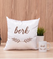 Erkeklere Hediye Kare Yastık ve Beyaz Kupa Bardak