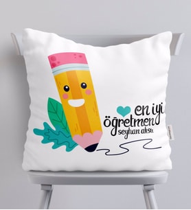 BK Gift Kişiye Özel En İyi Öğretmen Beyaz Yastık-10