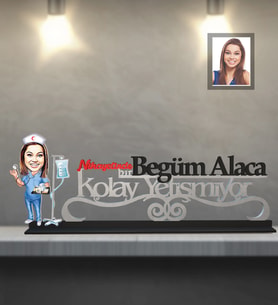 Kişiye Özel Hemşire Karikatürlü Kolay Yetişmiyor Ahşap Biblo Bayan-4