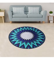 Jüt Hasır Kilim Görünümlü Dijital Baskılı Kaymaz Taban Yıkanabilir Modern Salon Halısı ve Yolluk (Mavi)