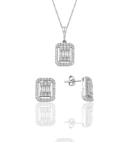 Söğütlü Silver Gümüş rodyumlu baget taşlı ikili set