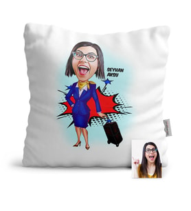 BK Gift Kişiye Özel Hostes Karikatür  Yastık  2