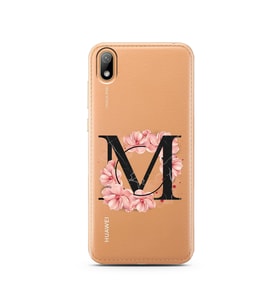 Pembe Çiçekli Harf Tasarım Süper Şeffaf Silikon Telefon Kılıfı Huawei Y5 2019 M-