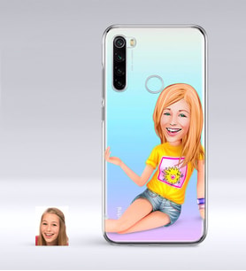 BK Gift Kişiye Özel Bayan Karikatürlü Xiaomi Redmi Note 8 İnce Şeffaf Silikon Telefon Kapağı-42 (Beyaz)