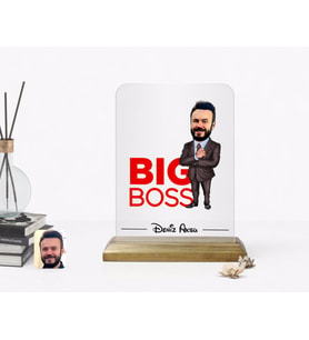 BK Gift Kişiye Özel Erkek Big Boss Karikatürlü Ahşap Standlı Çerçeve-2 (Beyaz)