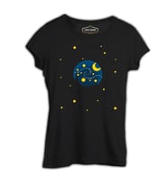 Planet and Moon Siyah Kadın Tshirt