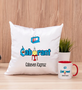 Laborant Kare Yastık ve Kırmızı Kupa Bardak