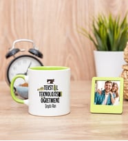 Tekstil Teknolojisi Öğretmeni Yeşil Kupa Bardak ve Yeşil Mini Fotoğraf Çerçevesi