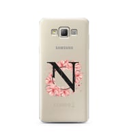 Pembe Çiçekli Harf Tasarım Süper Şeffaf Silikon Telefon Kılıfı Samsung A7 (2015)