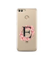 Pembe Çiçekli Harf Tasarım Süper Şeffaf Silikon Telefon Kılıfı Huawei Y9 2018 E-
