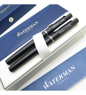 Waterman Allure Siyah Dolma Kalem + Roller Kalem Set İsme Özel Kalem Hediye Kalem