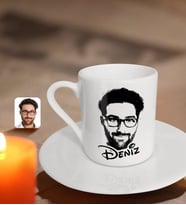 BK Gift Kişiye Özel İsimli Erkek Silüet Türk Kahvesi Fincanı-1 (Beyaz)