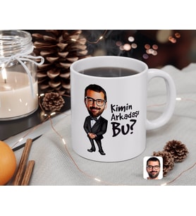 BK Gift Kişiye Özel Erkek Kimin Arkadaşı Bu Karikatürlü Beyaz Kupa Bardak-1
