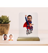 BK Gift Kişiye Özel Süper Baba ve Süper Çocuk Karikatürlü Ahşap Standlı Çerçeve (Beyaz)