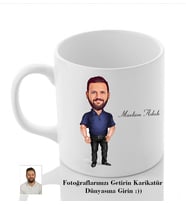 Kişiye Özel İsimli Fotoğraflı Karikatür Beyaz Kupa