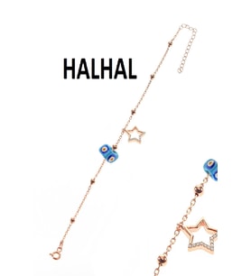 Söğütlü Silver Gümüş yıldız ve toplu mineli turkuaz taşlı zincir halhal