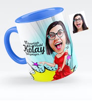 BK Gift Kişiye Özel Bayan Model Karikatürlü Mavi Kupa Bardak  1