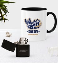 BK Gift Kişiye Özel Dünyanın En İyi Babası Siyah Kupa Bardak Benzinli Metal Çakmak Seti-3 (Model 1)