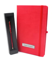 Kişiye Özel Kırmızı Defter & Gold Detaylı Tükenmez Kalem Hediye Seti (Kırmızı)