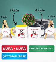 İkili Sarı Siyah Sevgiliye Sevgililer Günü Hediyesi 10 Kupa Bardak Anahtarlık