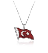 Gümüş Ay Yıldız Türk Bayrağı Bayan Kolye