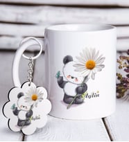 BK Gift Kişiye Özel Papatya Tasarımlı Beyaz Kupa ve Anahtarlık Hediye Seti-9 (Model 1)