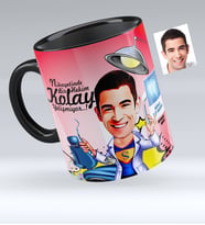 BK Gift Kişiye Özel Bay Diş Hekimi Karikatürlü Siyah Kupa Bardak  1