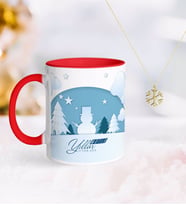 BK Gift Kişiye Özel Yılbaşı Mutlu Yıllar Kırmızı Kupa ve Kar Tanesi Kolye-22 (Model 1)