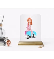 BK Gift Kişiye Özel Kadın Karikatürlü Ahşap Standlı Çerçeve-32 (Beyaz)