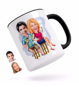 BK Gift Kişiye Özel Sevgililer Karikatürlü Siyah Kupa Bardak-51