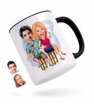BK Gift Kişiye Özel Sevgililer Karikatürlü Siyah Kupa Bardak-51