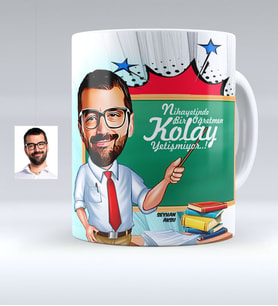 BK Gift Kişiye Özel Bay Öğretmen Karikatürlü Beyaz Kupa Bardak  1