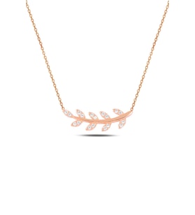 Söğütlü Silver Gümüş rose zirkon  taşlı yaprak kolye