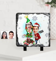 BK Gift Kişiye Özel Yılbaşı Temalı Sevgililer Karikatürlü Dekoratif Doğal Taş - 1