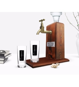 BK Gift Kişiye Özel Renkli Baskılı Atatürk Temalı İkili Rakı Bardağı ve Ahşap Rakı Standı Hediye Seti-30 (Model 1)