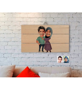 BK Gift Kişiye Özel Sevgililer Karikatürlü Otantik Ahşap Palet Tablo-61